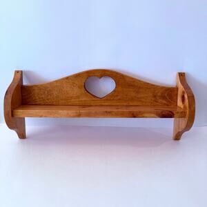 Wooden Heart Wall Shelf Display Cottage Country Rustic Sweet